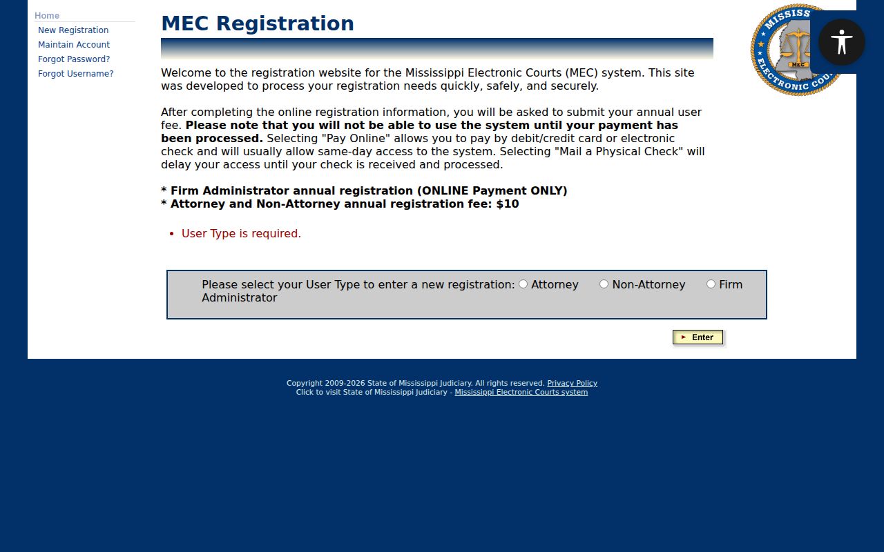 Tishomingo County case lookup PAMEC registration choices
