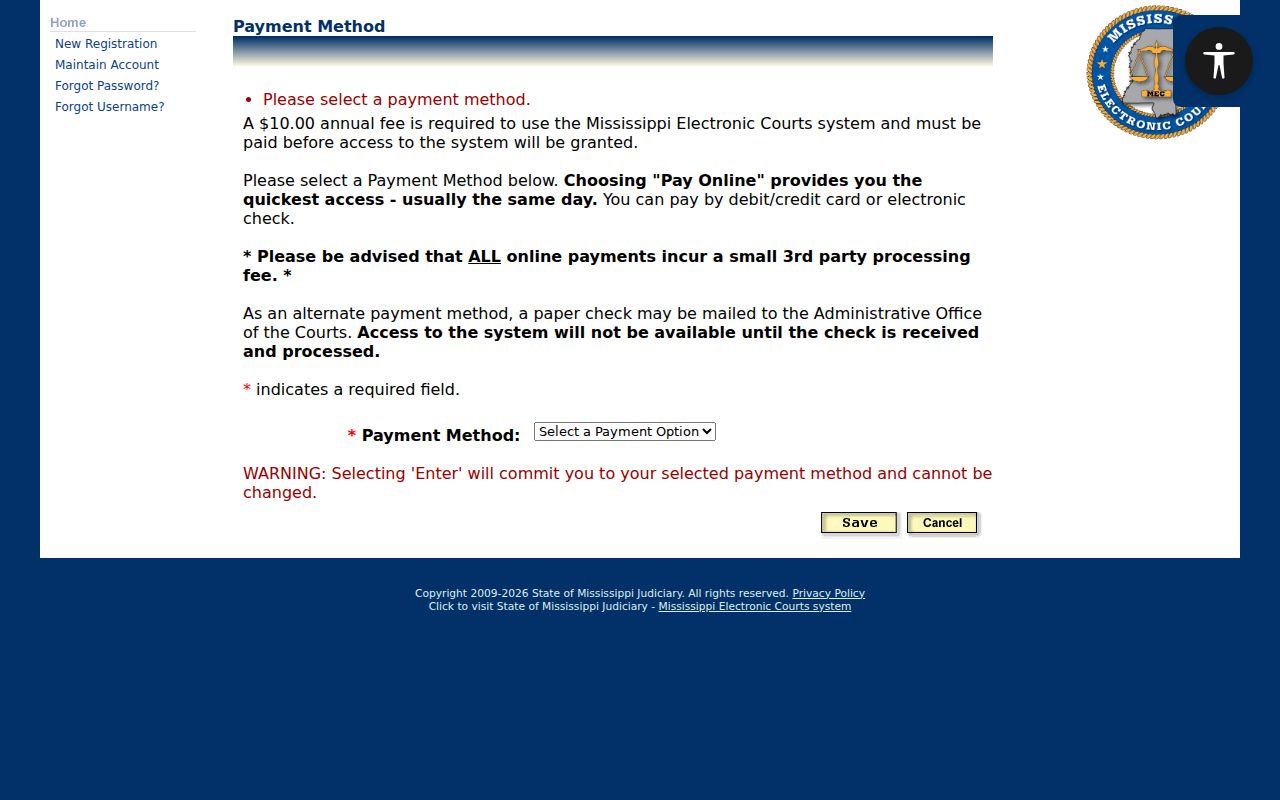 Tishomingo County case search PAMEC payment method