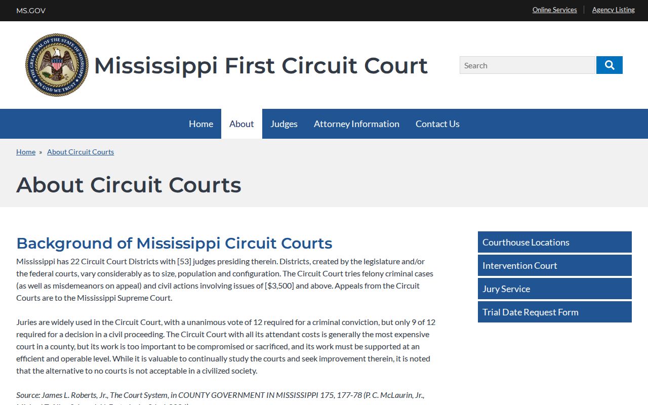 Tishomingo County civil docket First Circuit Court jurisdiction information