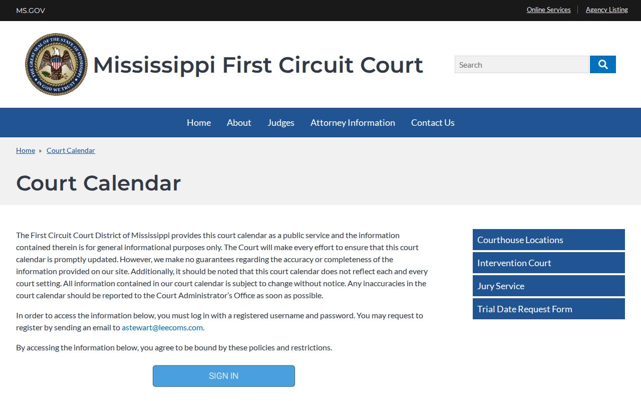 Tishomingo County court dates First Circuit Court Calendar notice