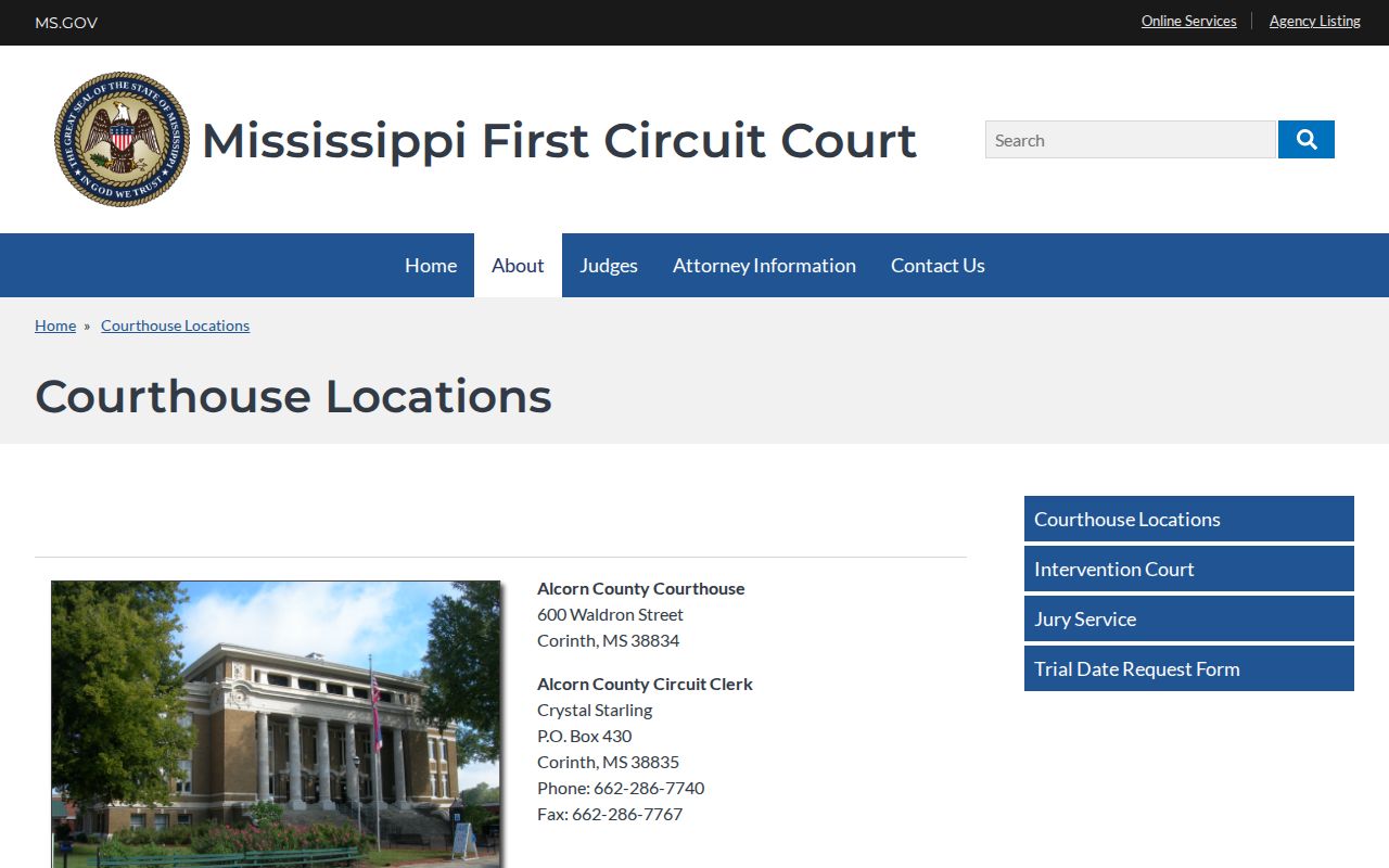 Tishomingo County court dates First Circuit courthouse location information