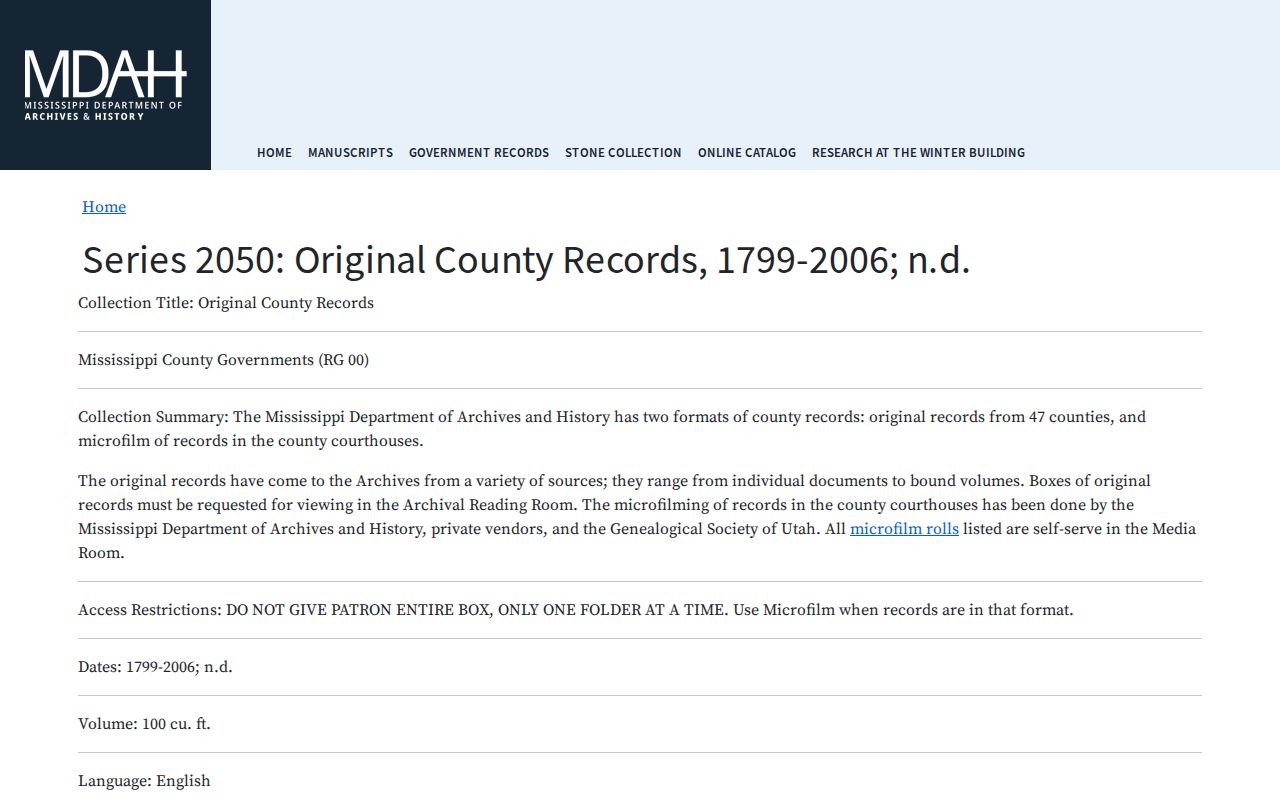 Tishomingo County court records MDAH original county finding aid