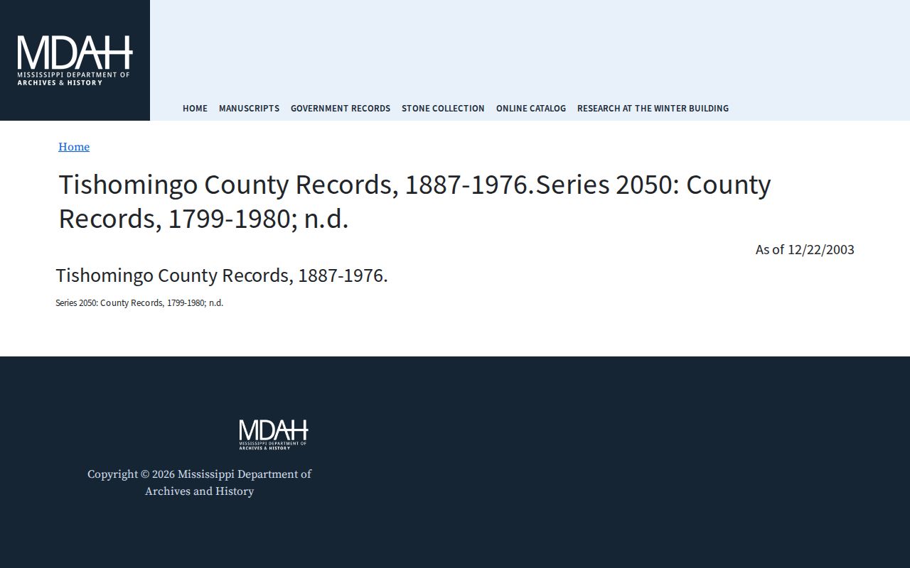 Tishomingo County court record archive finding aid