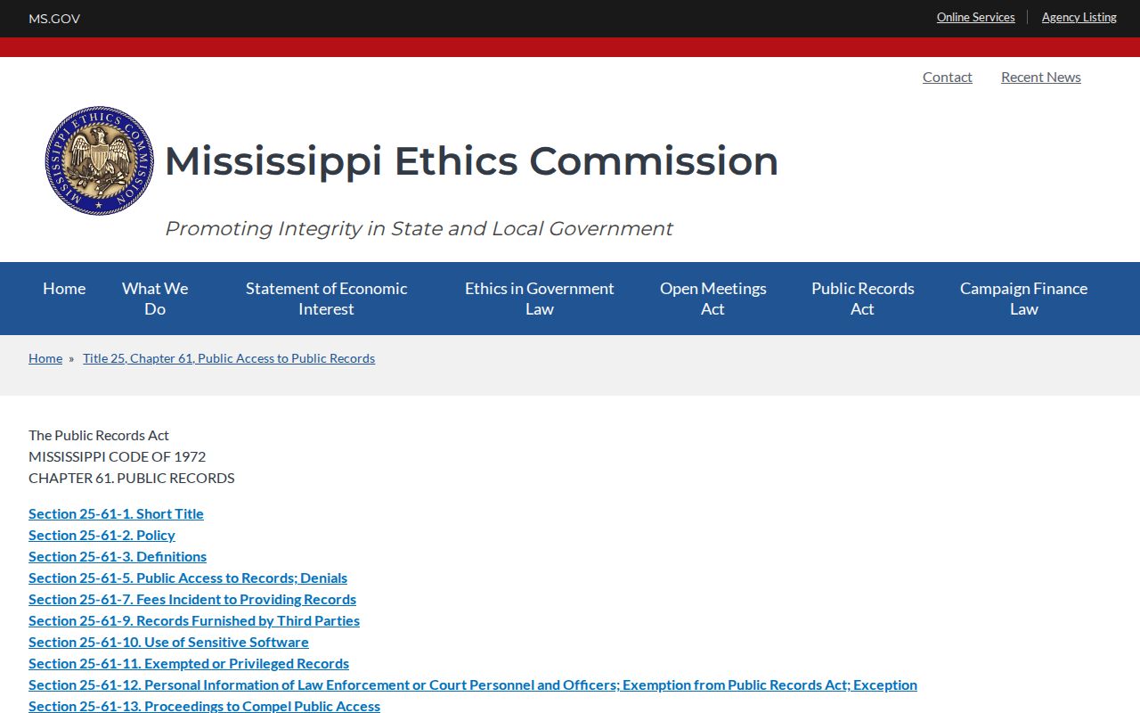 Tishomingo County court records Mississippi Public Records Act guidance