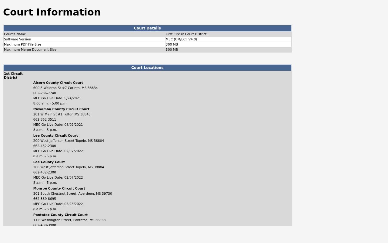 Tishomingo County criminal docket First Circuit MEC CourtInfo screen