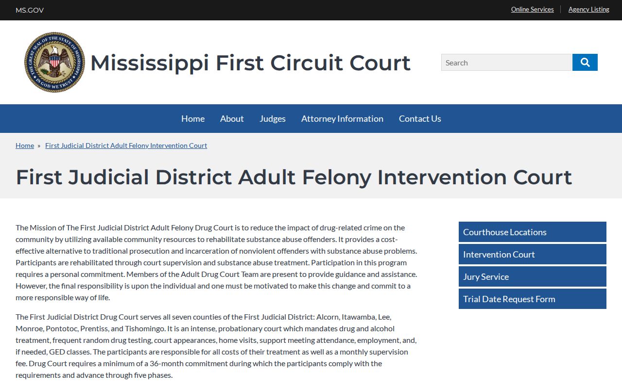 Tishomingo County criminal docket Adult Felony Intervention Court information