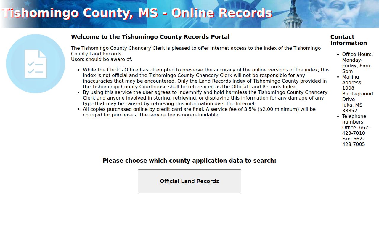 Tishomingo County court record land index portal