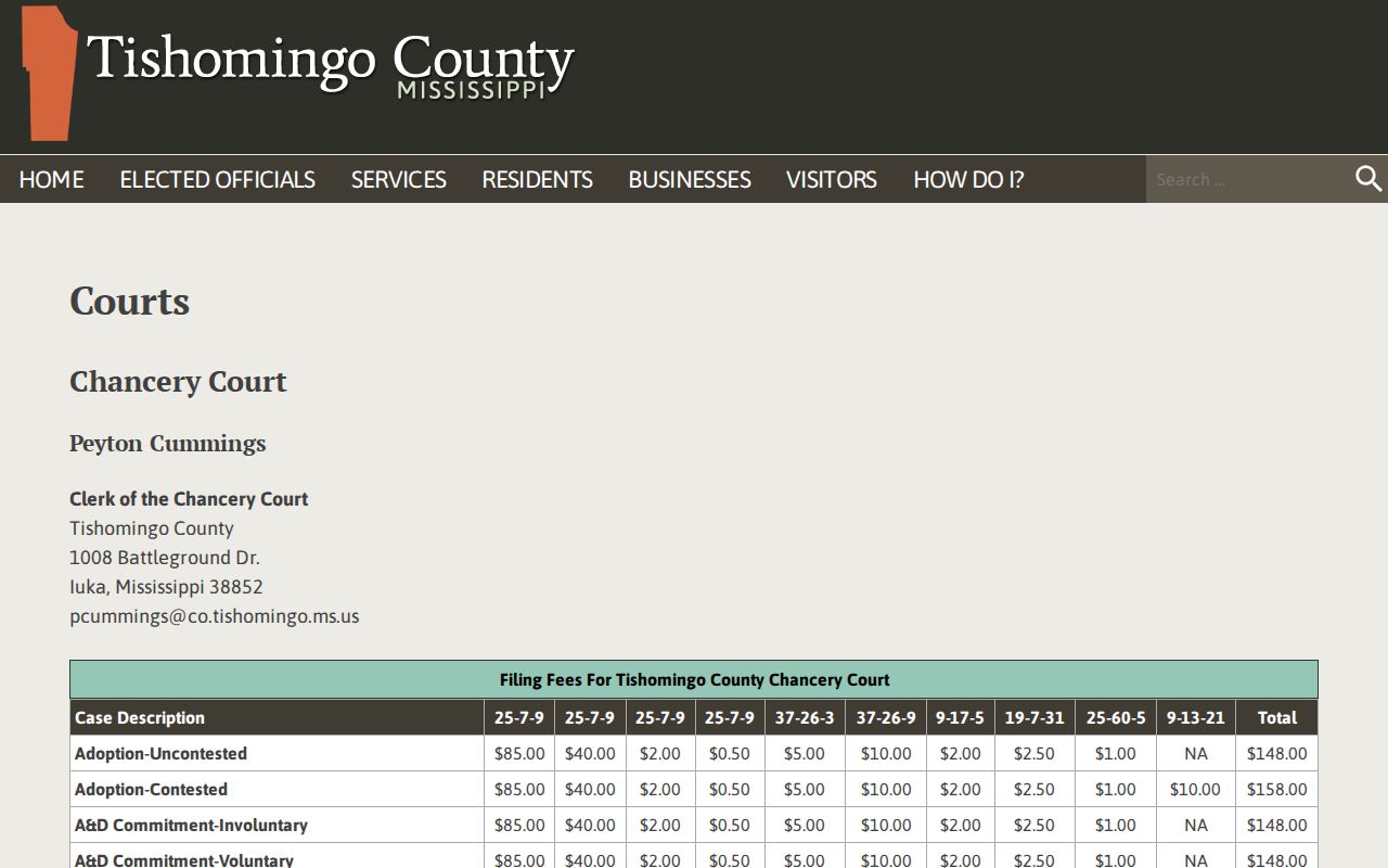 Tishomingo County court docket court routing page