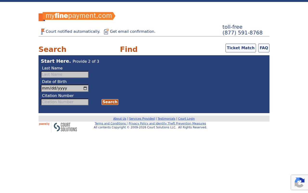 Tishomingo County traffic ticket MyFinePayment citation lookup fields